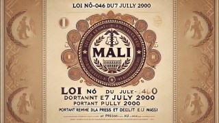 A-legal-document-illustration-featuring-the-title-&lsquo;Loi-n°-00-046-du-7-juillet-2000-portant-régime-de-la-presse-et-délit-de-presse-au-Mali&rsquo;-in-French
