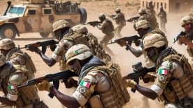 Forces-Armées-Maliennes-in-action-at-IN-AFARAK.-Soldiers-in-military-uniforms-with-weapons,-engaging-in-operations-in-a-desert-like-terrain