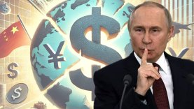 Russie-vers-la-Dédollarisation-Vladmir-poutine-illustration-abstraite-pour-Une-stratégie-forcée-ou-une-opportunité-inattendue-avec-des-formes-abstraites